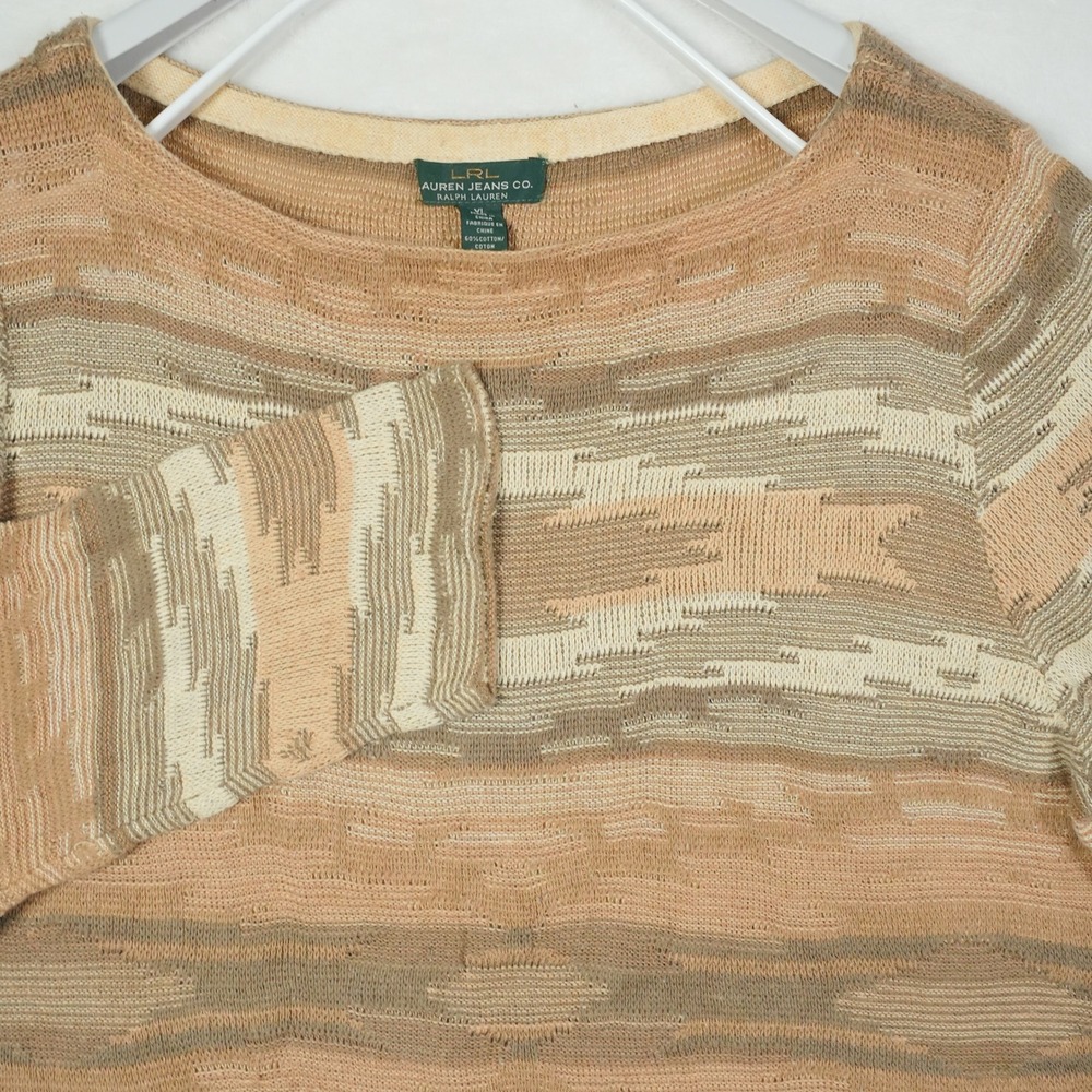 LRL Ralph Lauren Southwest Boat‎ Neck 3/4 Sleeve Linen Blend Knit Sweater XL
